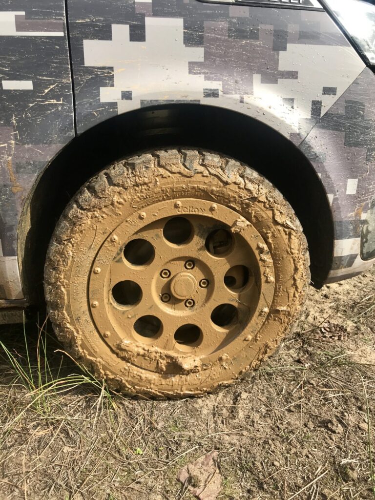 Muddy Delta Rim with Allterrain Tires behind Dune di Piscinas