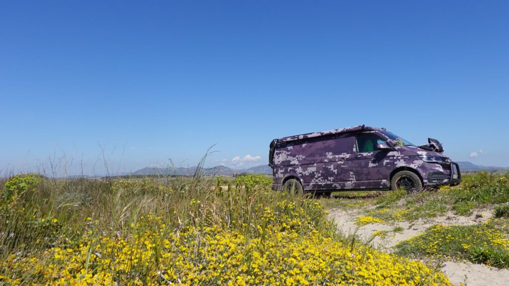 PlanBwagen in the salt pans near Porto Botte in Sardinia